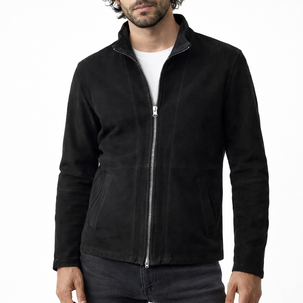 John Varvatos USA Luxe Goat Suede Zip Jacket Black